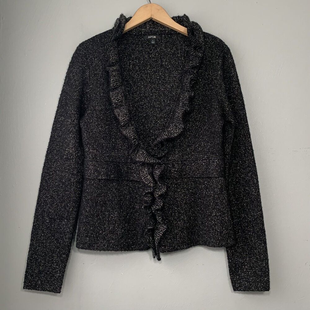 Apt 9 Size Small Metallic Black Ruffled Cardigan Whimsigoth Fairy Dark Romantic